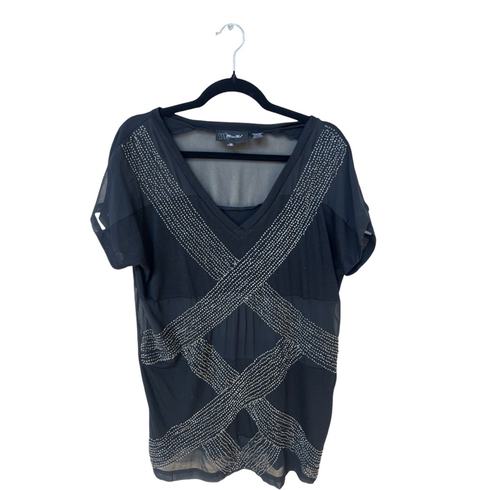 Miss Me Black Beaded Shirt M
